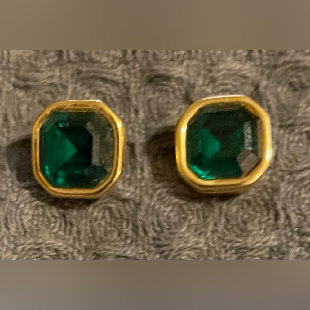 Vintage Gold tone and Green Stud Earrings